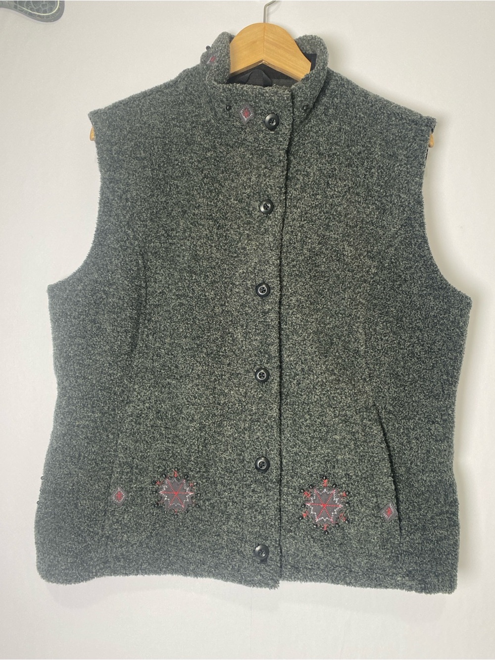 Woolrich Onyx Sherpa Fleece Vest Embroidered Nordic Full Zip Button XL Outdoor